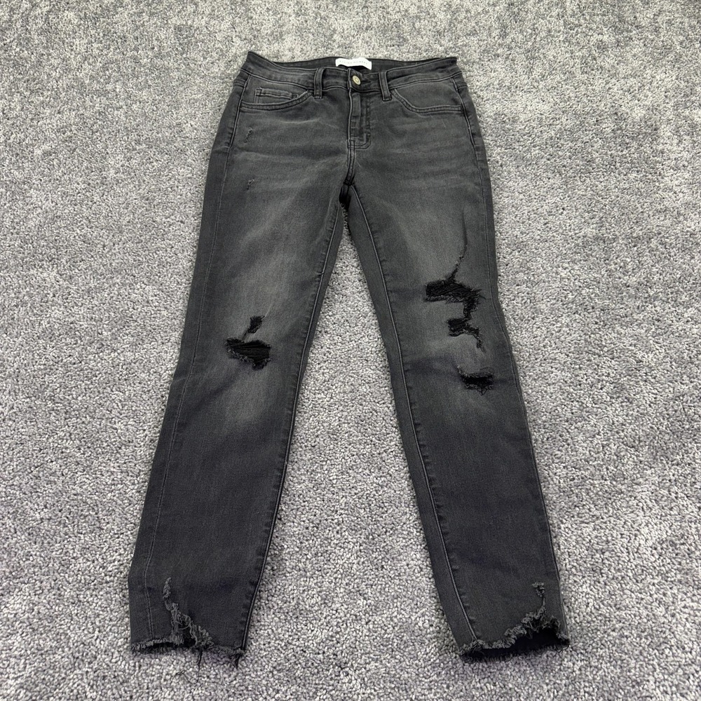 Flying Monkey Jeans Womens 27 Gray Mid Rise Skinny Charcoal Wash Distressed